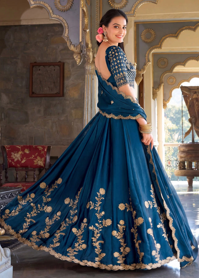 Teal Embroidered Lehenga Choli
