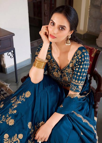 Teal Embroidered Lehenga Choli