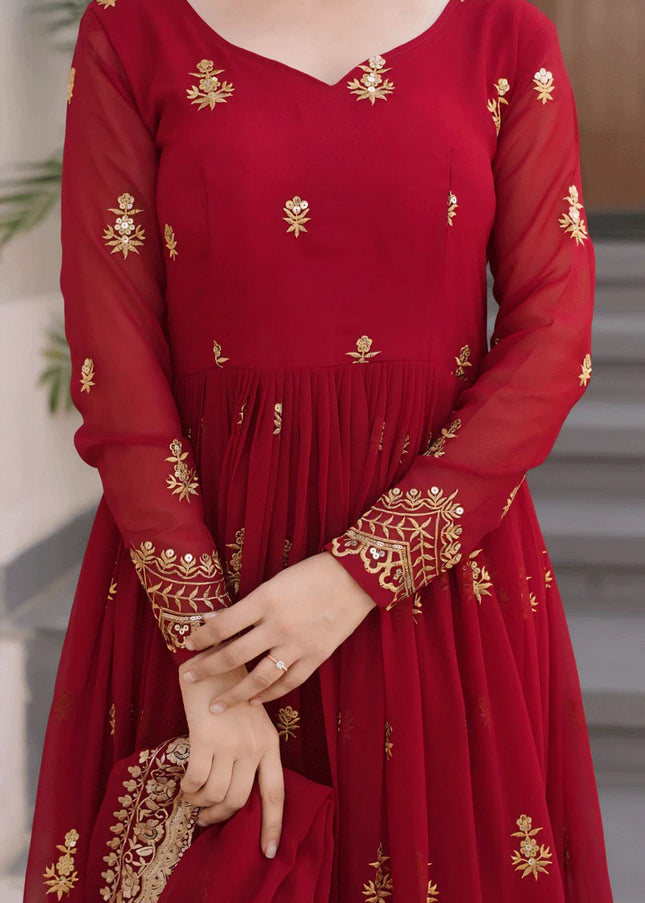 Maroon Embroidered Anarkali Gown