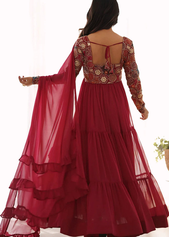 Maroon Embroidered Anarkali