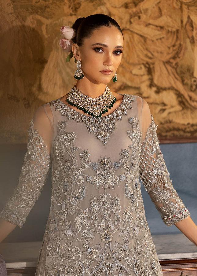 Net with chermause silk Hand Embroidered E-311