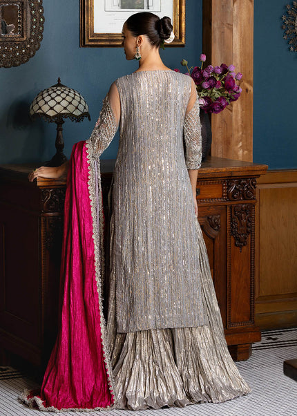 Net with chermause silk Hand Embroidered E-311