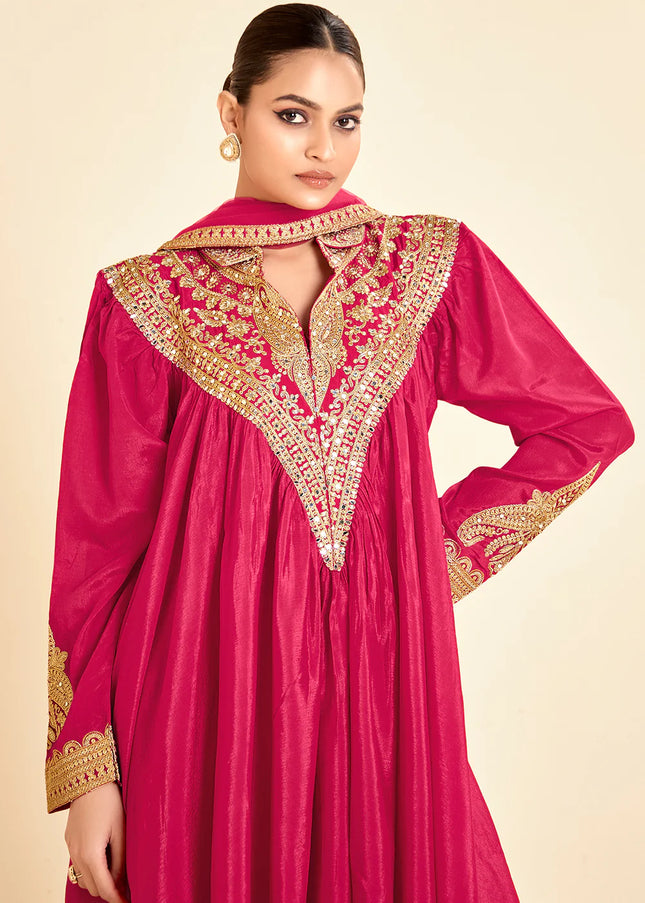 Pink Embroidered Dhoti Style Suit