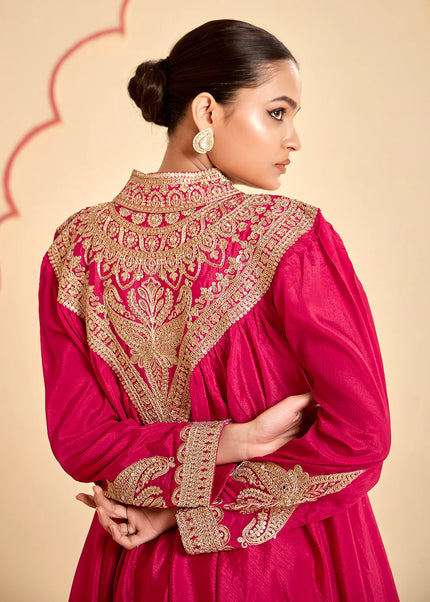 Pink Embroidered Dhoti Style Suit