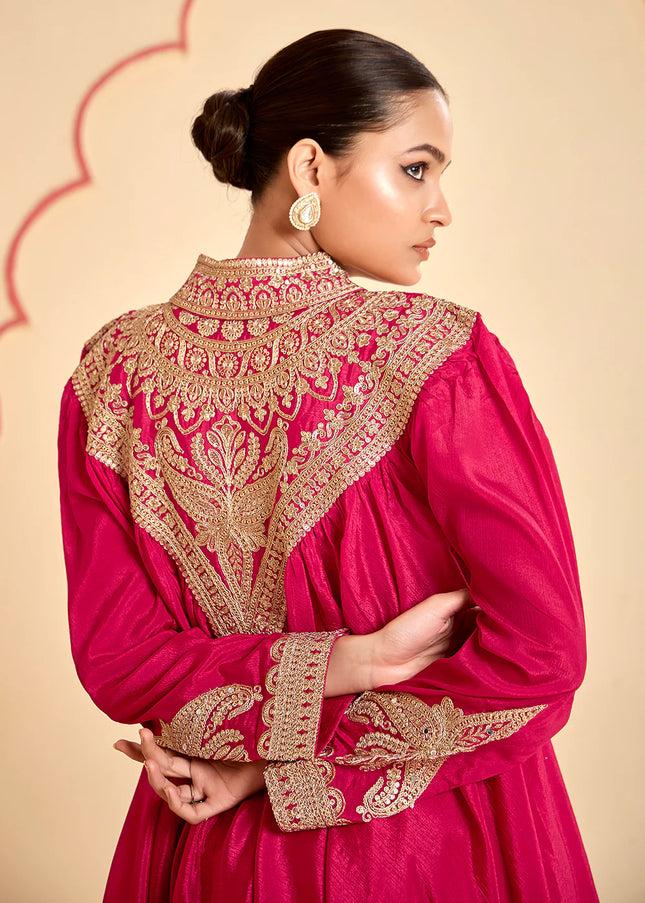 Pink Embroidered Dhoti Style Suit