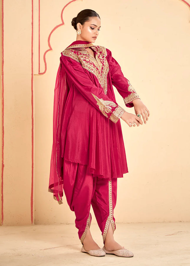 Pink Embroidered Dhoti Style Suit