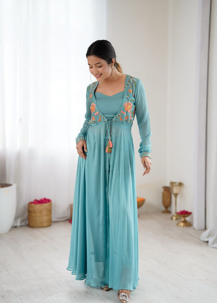 Sky Blue Embroidered Anarkali Gown