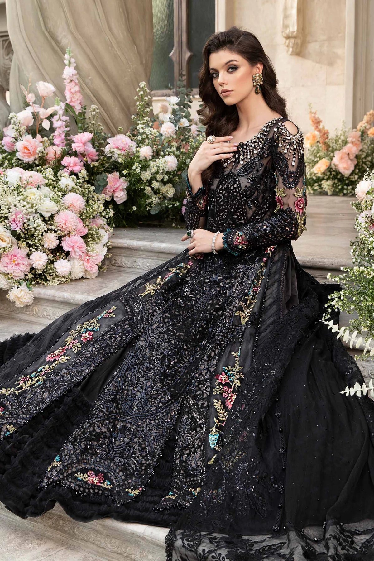 Fancy Maria B Clothing Bridal Dresses Pakistani Black Gown Design 2019 Unstitched Embroidered Cotton Satin Suit Fancy Maria B Clothing Bridal Dresses Pakistani Black Gown Design 2019 Unstitched Embroidered Cotton Satin Suit