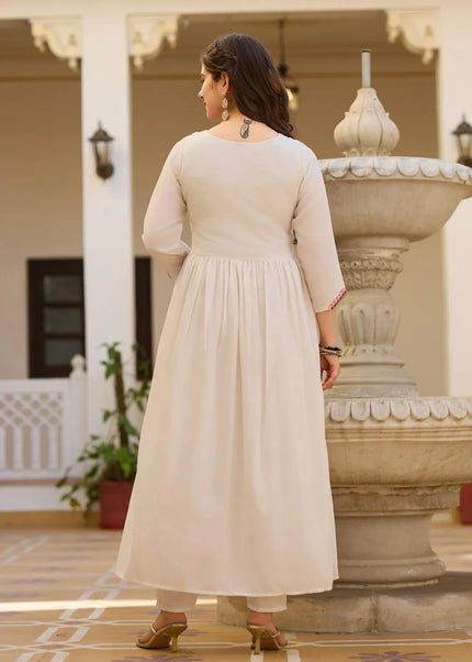 Offwhite Printed and Embroidered Pant Style Suit