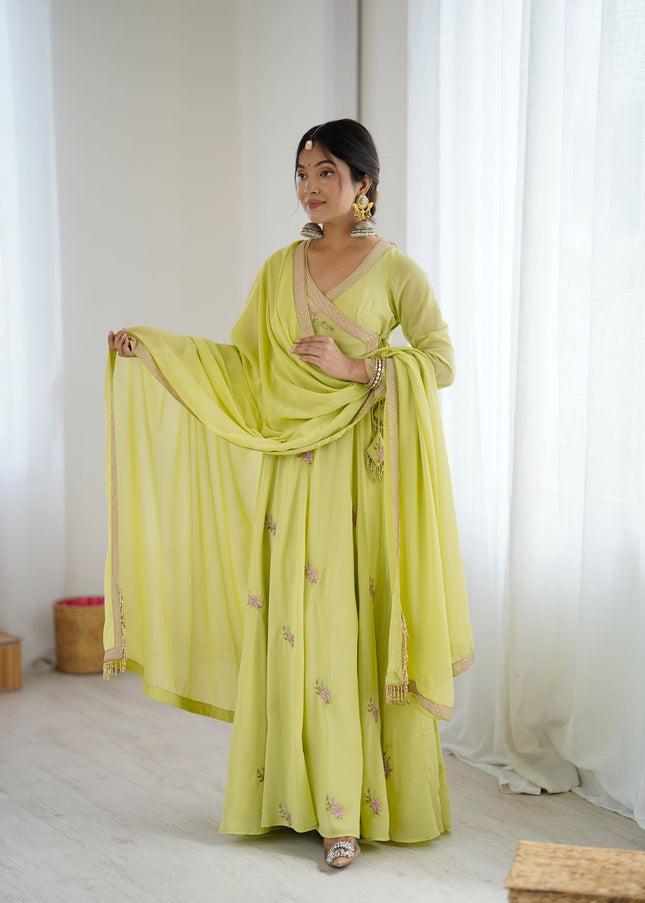 Green Embroidered Anarkali Gown