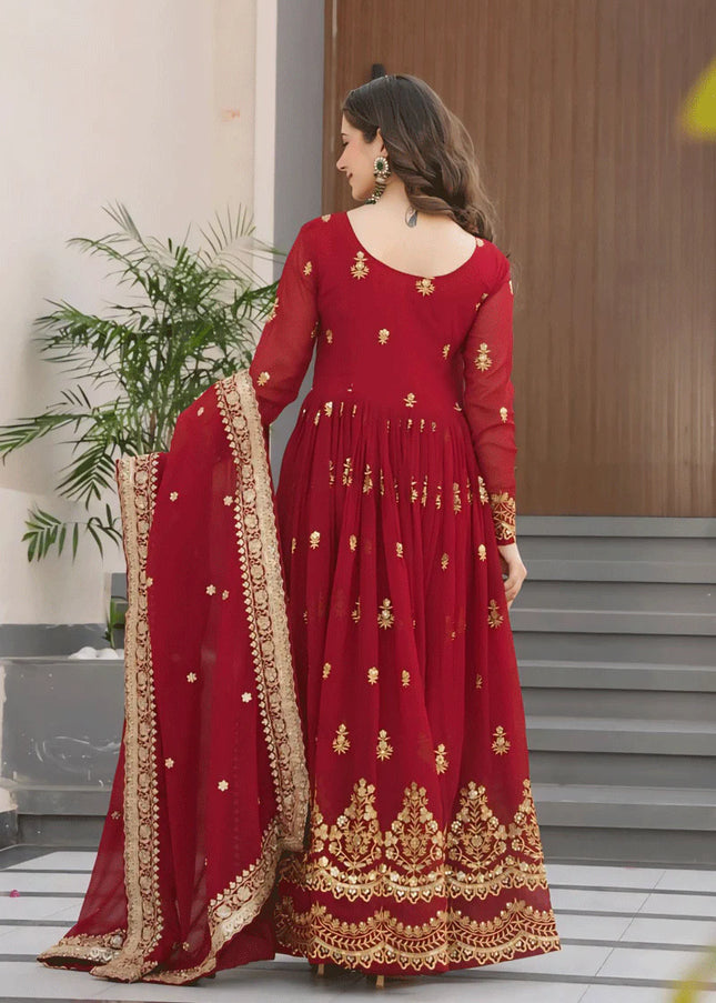 Maroon Embroidered Anarkali Gown