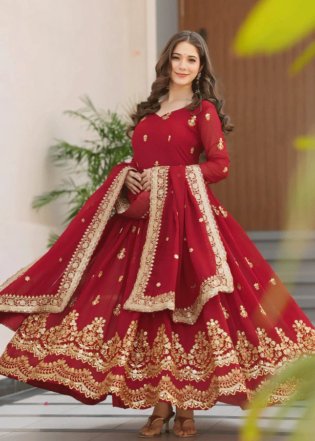 Maroon Embroidered Anarkali Gown