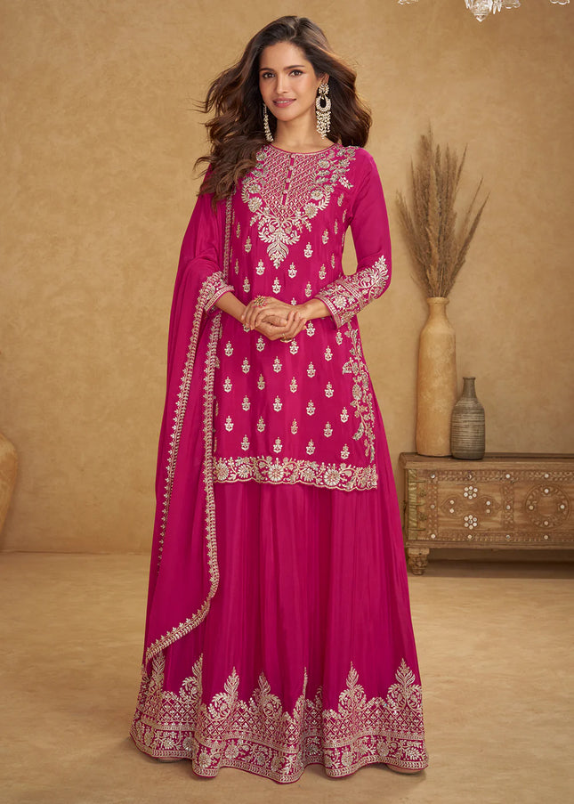 Pink Embroidered Sharara Suit