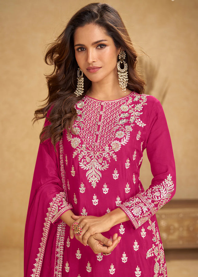 Pink Embroidered Sharara Suit