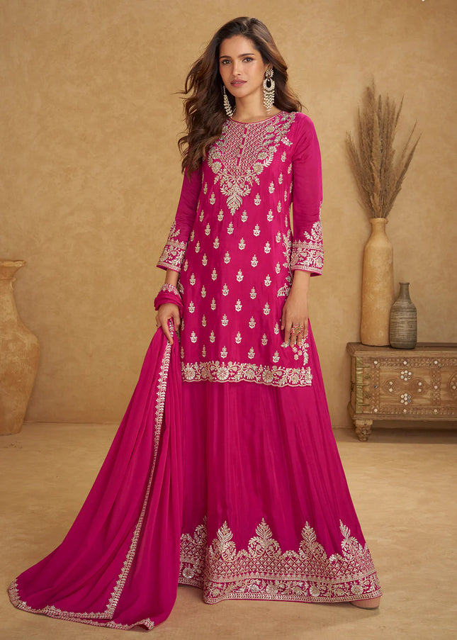 Pink Embroidered Sharara Suit