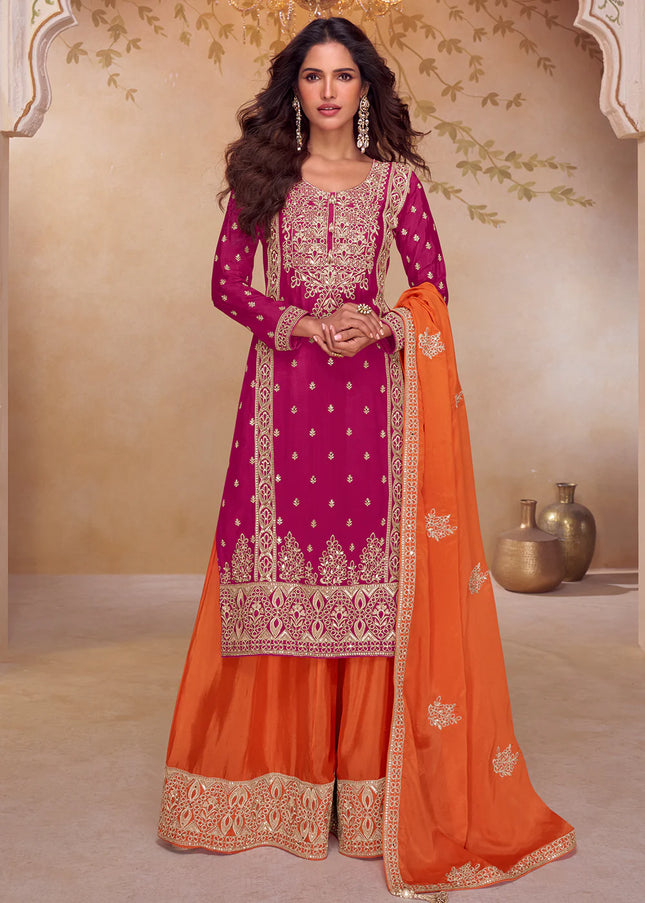 Golden Embroidered Sharara Suit