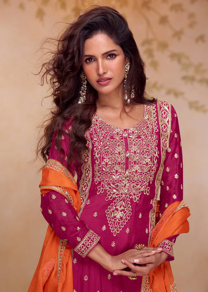 Golden Embroidered Sharara Suit