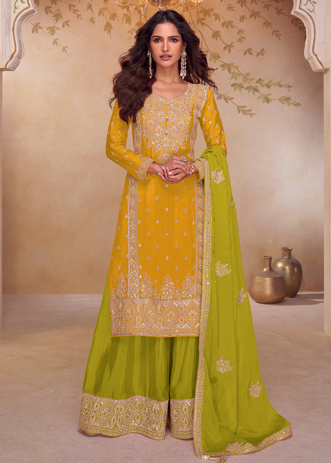 Golden Embroidered Sharara Suit