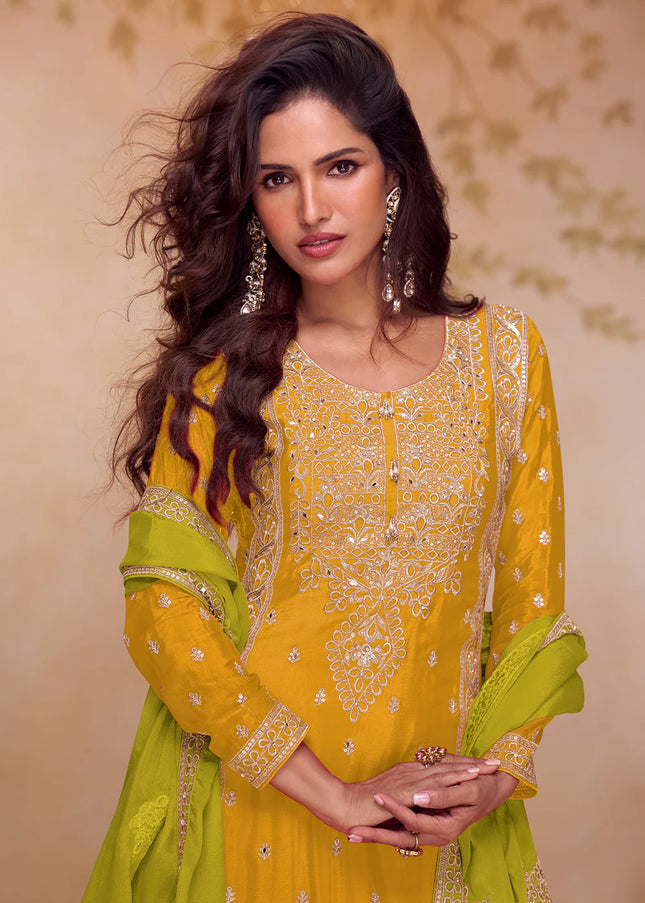 Golden Embroidered Sharara Suit