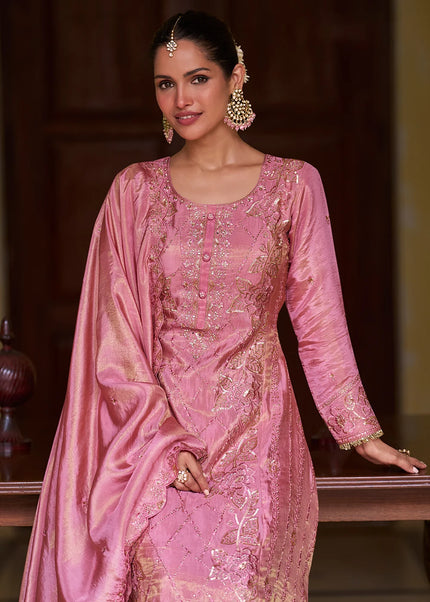 Pink Embroidered Palazzo Suit