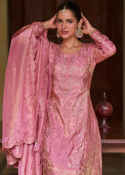 Pink Embroidered Palazzo Suit