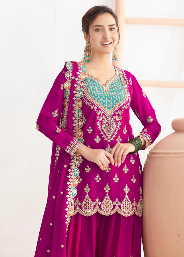 Pink Embroidered Sharara Suit