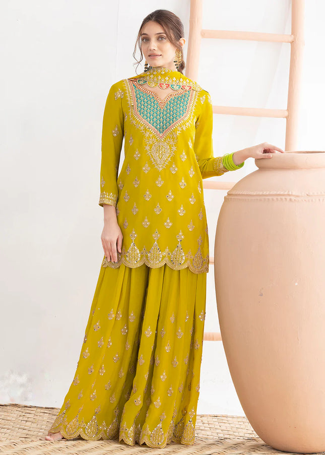 Green Embroidered Sharara Suit