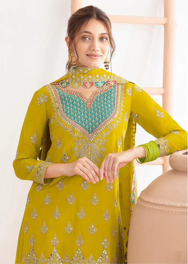 Green Embroidered Sharara Suit