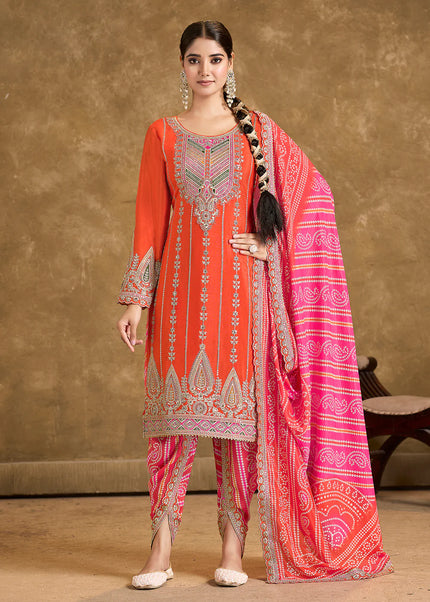 Orange Multi Embroidered Tulip Pant Style Suit