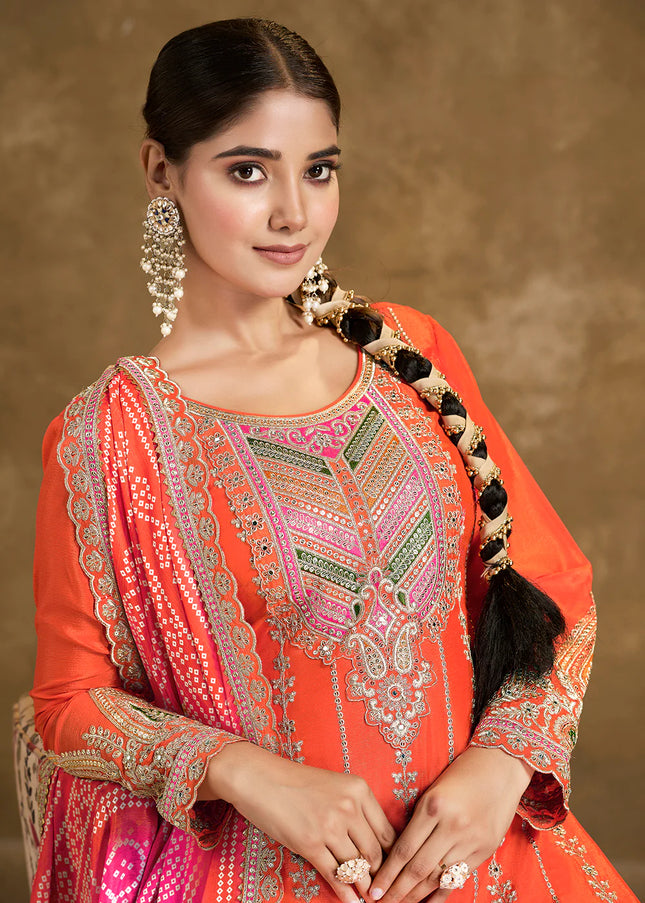 Orange Multi Embroidered Tulip Pant Style Suit