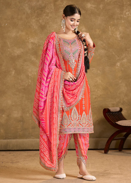 Orange Multi Embroidered Tulip Pant Style Suit