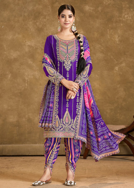 Purple Multi Embroidered Tulip Pant Style Suit