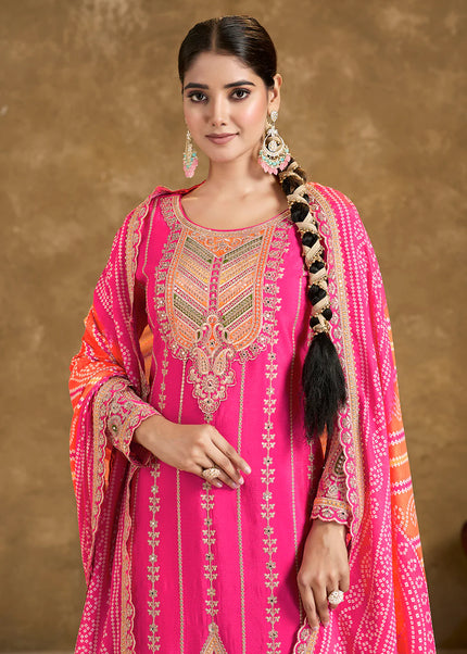 Pink Multi Embroidered Tulip Pant Style Suit