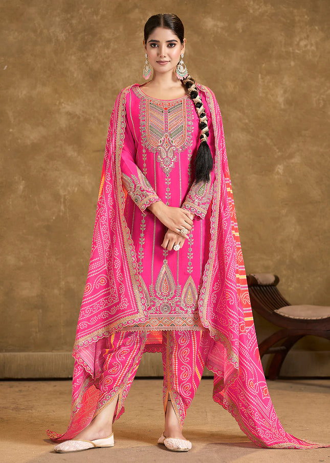 Pink Multi Embroidered Tulip Pant Style Suit