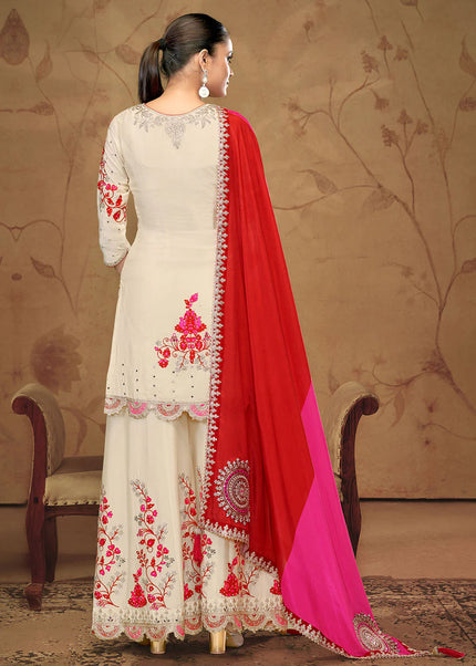 Offwhite Embroidered Palazzo Suit
