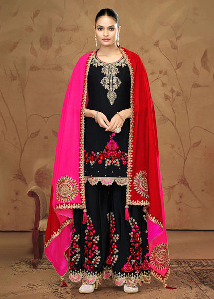 Black Embroidered Palazzo Suit