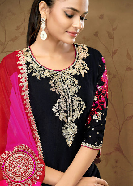 Black Embroidered Palazzo Suit