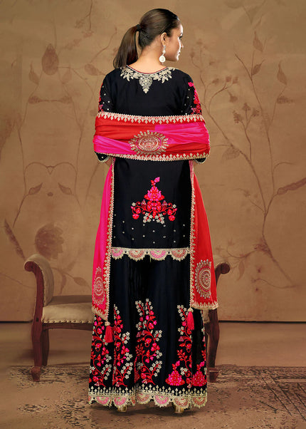 Black Embroidered Palazzo Suit
