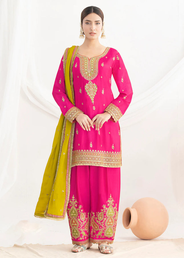 Pink Embroidered Pant Style Suit