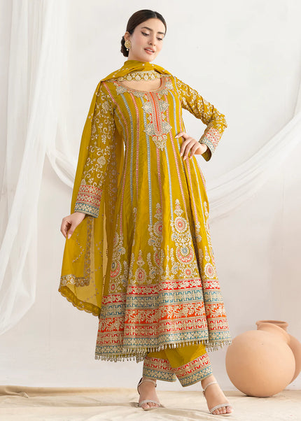 Mustard Yellow Embroidered Pant Style Suit