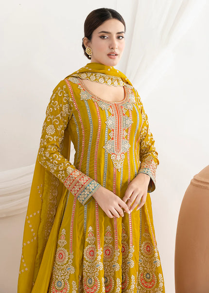 Mustard Yellow Embroidered Pant Style Suit