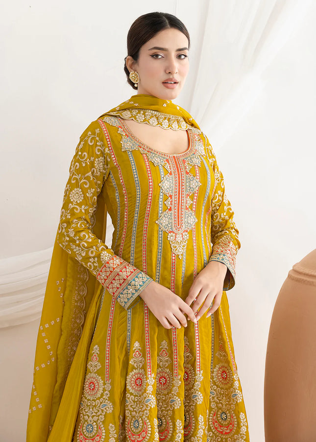 Mustard Yellow Embroidered Pant Style Suit