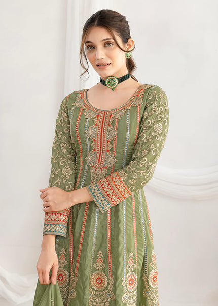 Green Embroidered Pant Style Suit