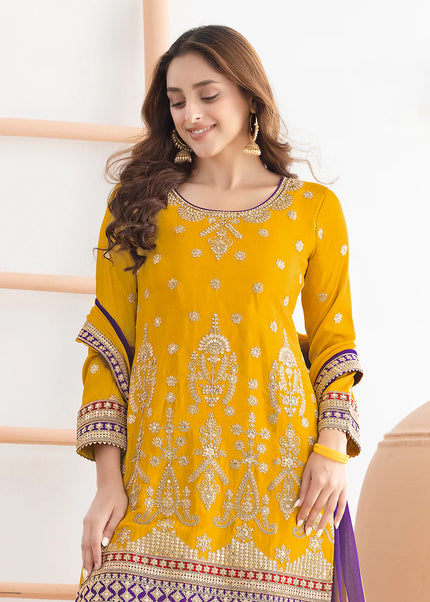 Mustard Yellow Embroidered Gharara Suit