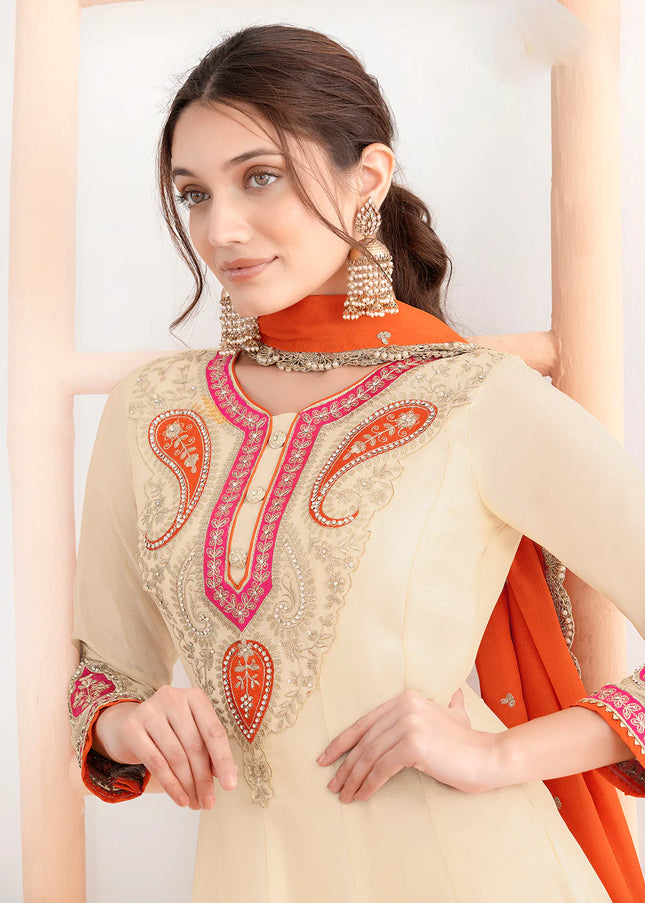 Offwhite Embroidered Sharara Suit