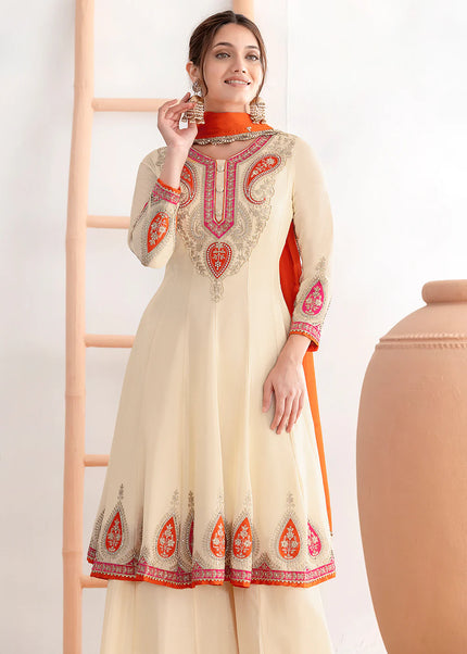 Offwhite Embroidered Sharara Suit