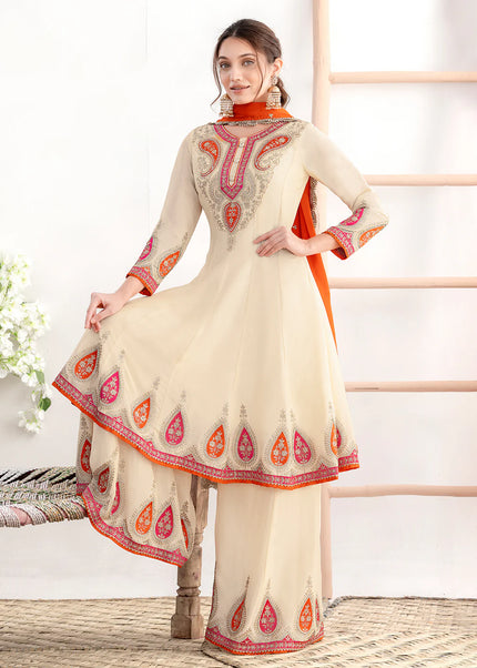 Offwhite Embroidered Sharara Suit