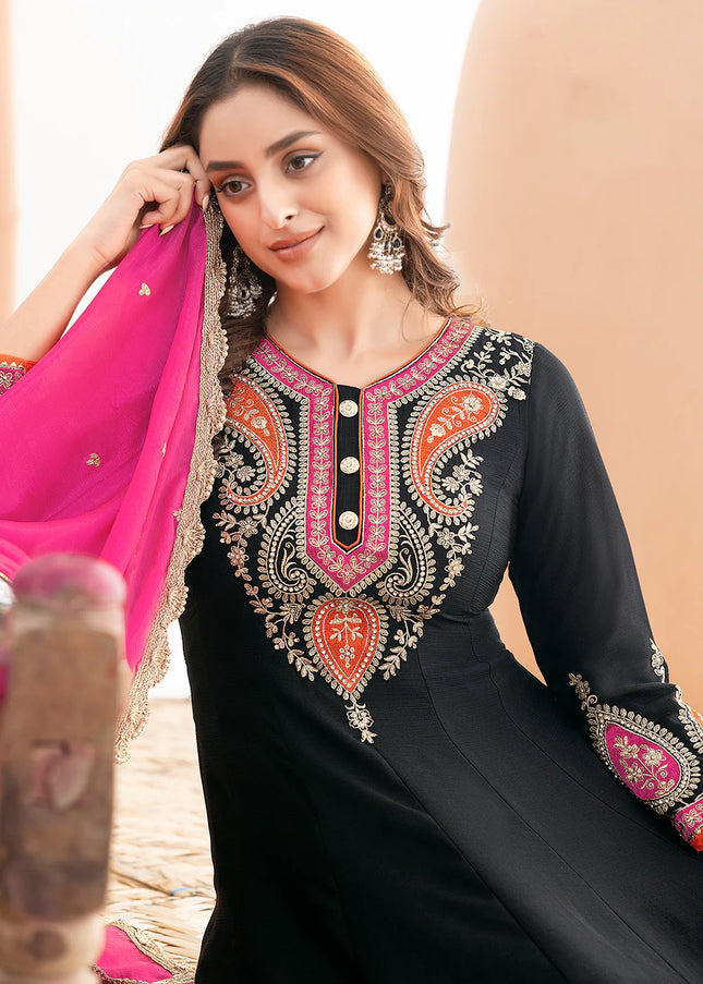 Black Embroidered Sharara Suit