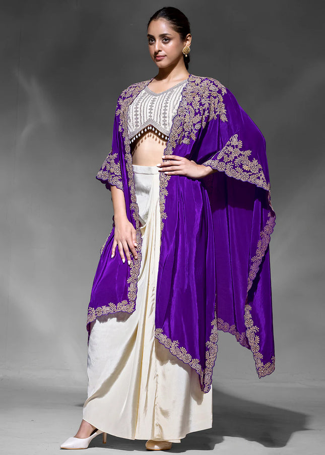 Gold Embroidered Cape and Dhoti Style Suit