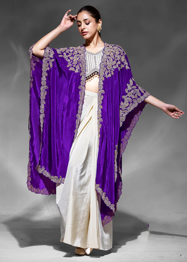 Gold Embroidered Cape and Dhoti Style Suit